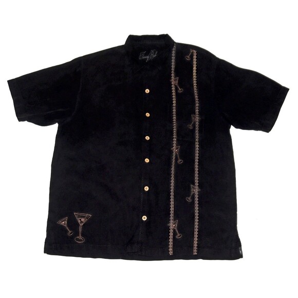 Tommy Bahama Men's Short Sleeve Button Front  100% Silk Black Shirt Size Large - Picture 1 of 5